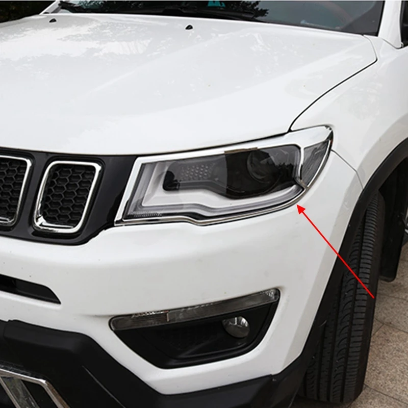 Car Styling ABS Chrome Headlight Cover Front Light Lamp Strip Trims Decoration 2Pcs For Jeep Compass Second Generation 2017 2018 |