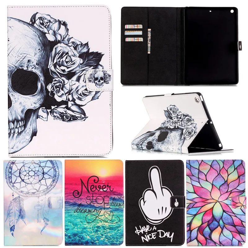 

For Ipad Mini 1 2 3 Lovely Cartoon Flower Skull Pattern PU Leather Stand Smart Case Cover for iPad Mini2 Mini3 Gen Tablet Cover