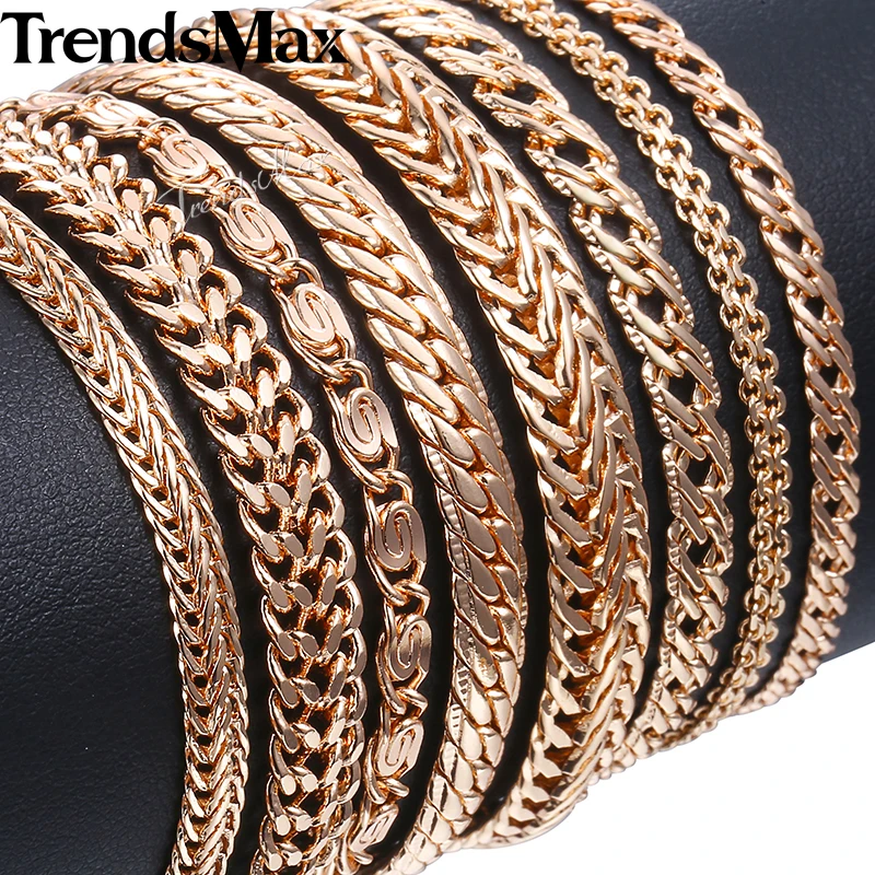 5mm Bracelet On Hand for Women Men 585 Rose Gold Bismark Link Chain Copper Bracelets Elegant Jewelry Gifts Wholesale 20cm GB422