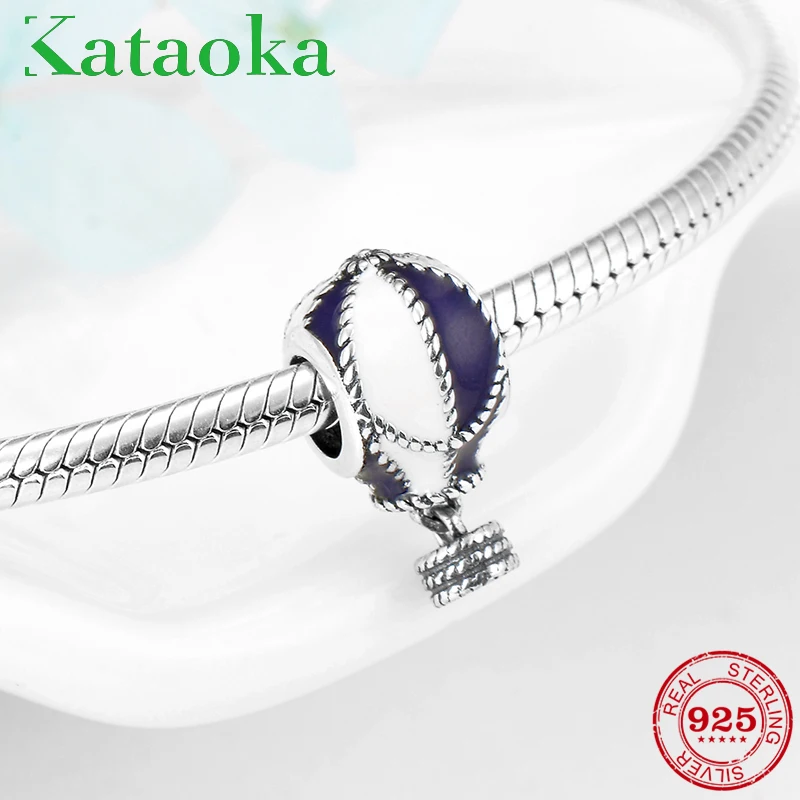 

925 Sterling Silver White Purple enamel Hot Air Balloon Beads Fit Original Pandora Charm Bracelets Bangles jewelry making