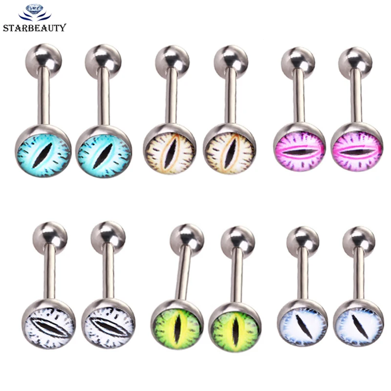 Forbidden Body Jewelry Curved Barbell Piercing Jewelry - 00GA-16GA Silver Eyebrow Piercing - Surgical Steel Snake Eye Frog Eyes Tongue Rings & Belly Rings For Women (6/14mm Bar, 3/12mm Balls