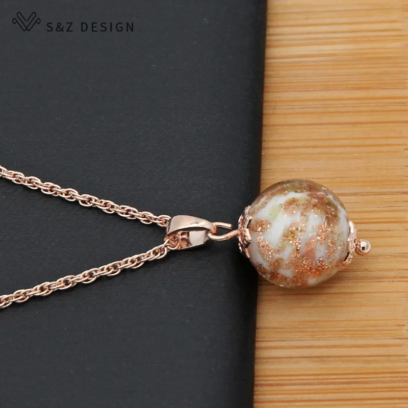 S&Z DESIGN New Fashion 585 Rose Gold Color Glaze Pendant Necklace For Women Girl Fine Temperament Wedding Party Gift