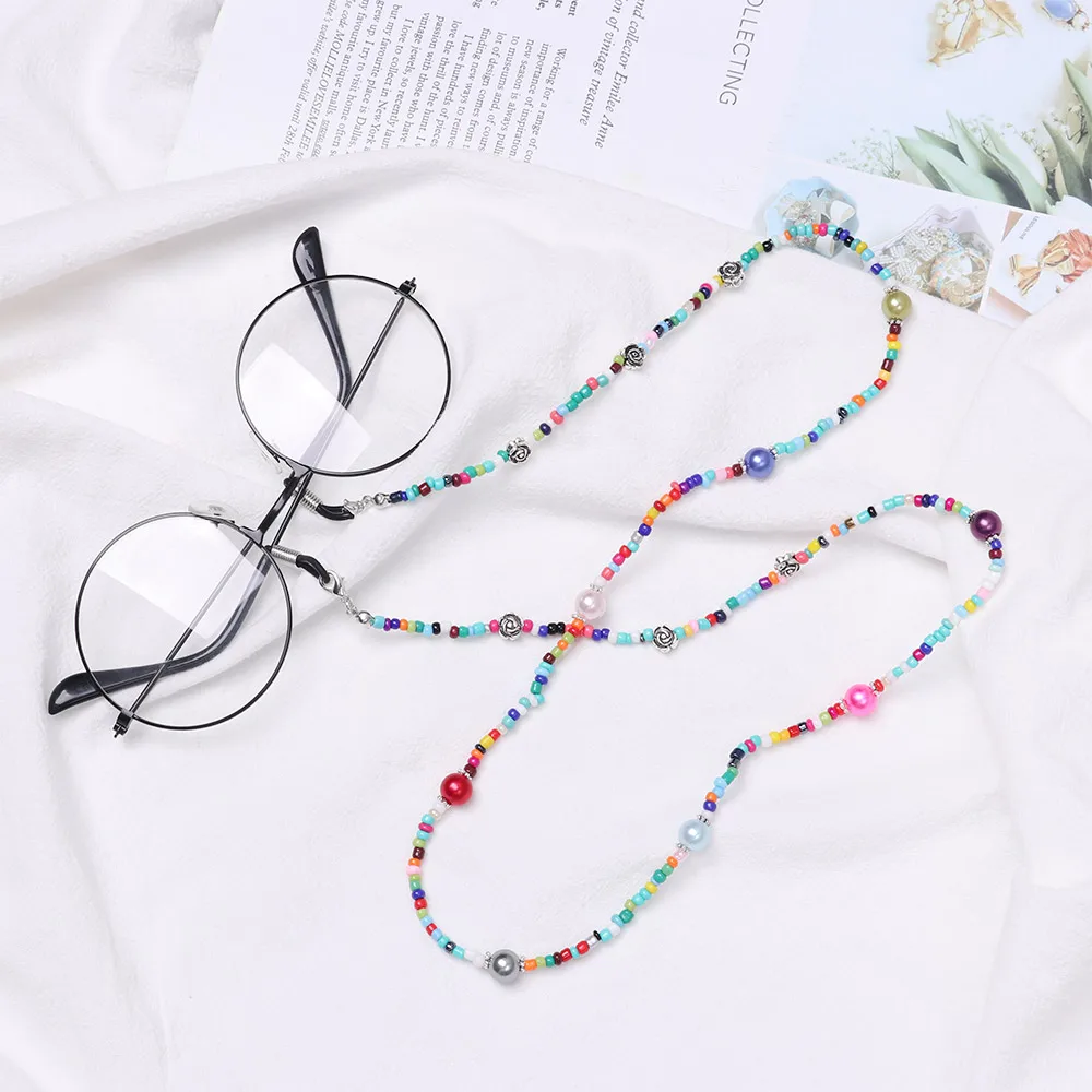 NEW GLASSES NECK CHAIN BEADED NECKLACE SAFETY CORD STRAP PINK BLUE BROWN BEADS 