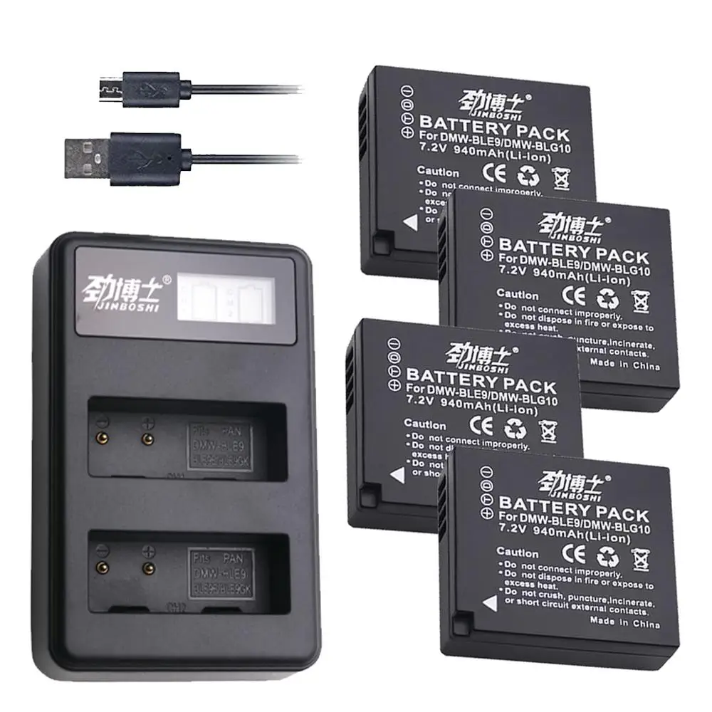 

4Pcs DMW-BLG10 DMW BLG10 DMW-BLE9 BLE9 BLE9E Replacement Battery+ LCD USB Charger for Panasonic Lumix DMC GF6 GX7 GF3 GF5 GX80