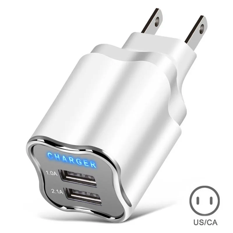 US plug Настенное зарядное устройство с двумя портами usb 5 В 2A светодиодный светильник быстрый адаптер для зарядки для iPhone Android телефонов LSMK99 - Цвет: US plug