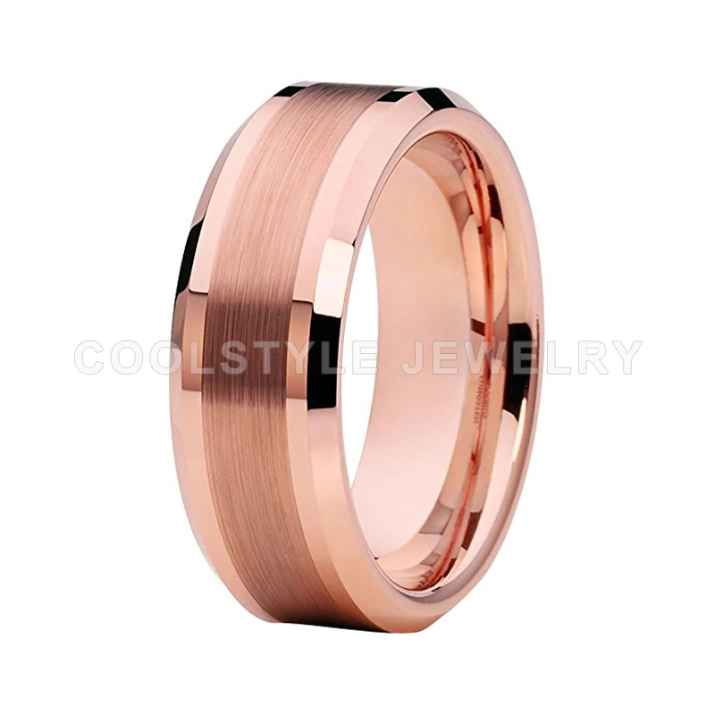 Обручальное кольцо 8 мм для мужчин и женщин, вольфрамовое кольцо из розового золота, мужское Т-образное кольцо со скошенными краями, полированное и удобное