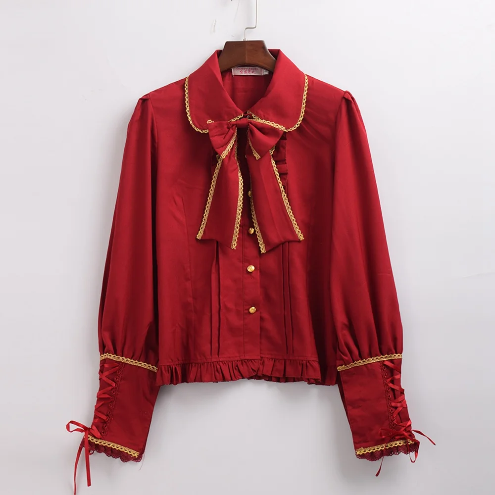 

Court Style Vintage Lolita Princess Blouse Victorian Royal Gothic Bow knot Chiffon Retro Long Sleeve Shirt Tops