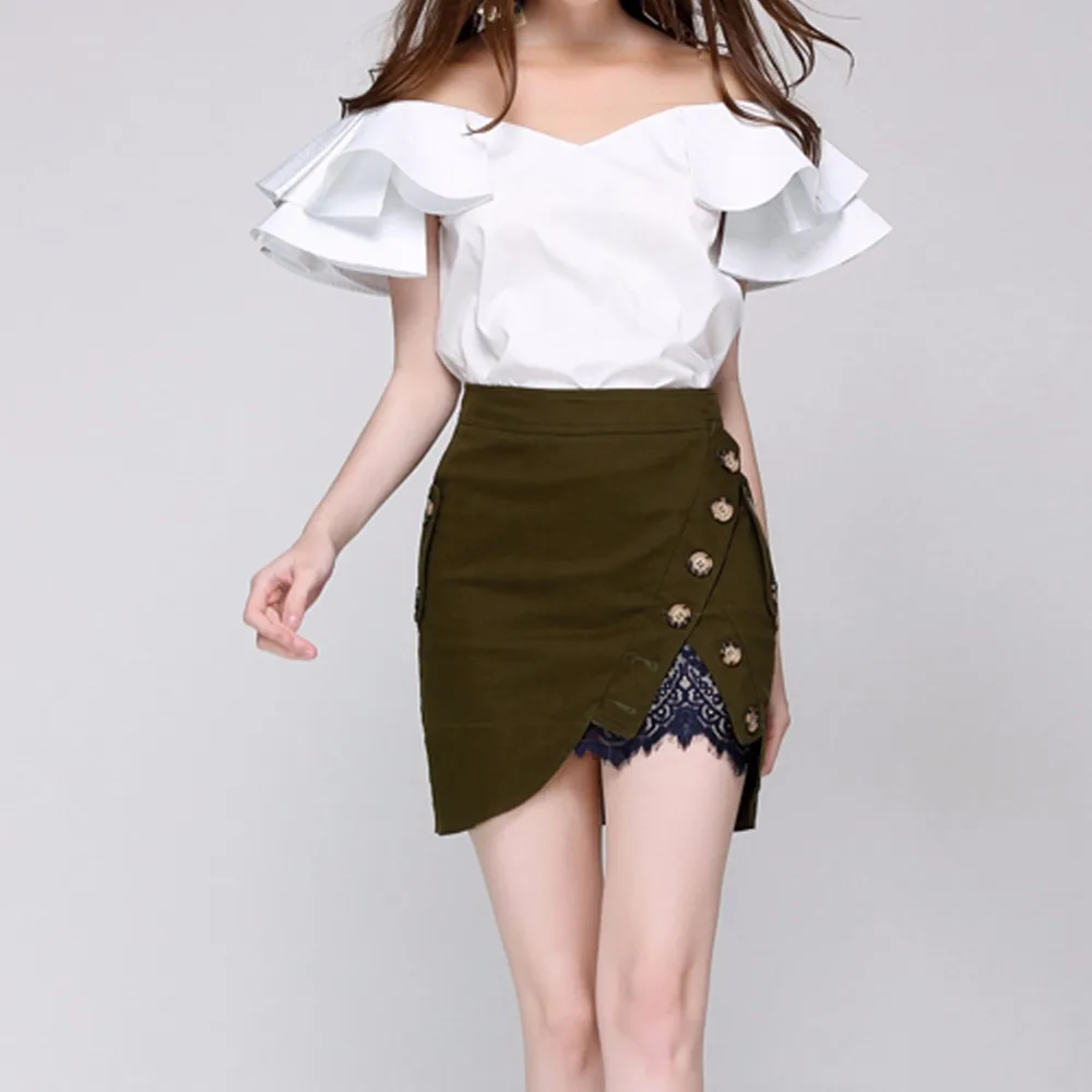 Ruffles Slash Neck Backless Womens Blouses Top Tees Shirt_2