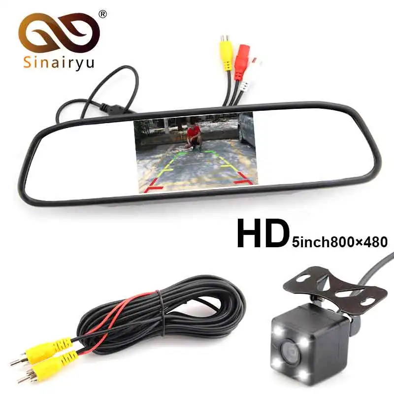 Sinairyu HD 800*480 Автомобильный зеркальный монитор " TFT lcd Зеркало Автомобильная Парковка заднего вида монитор 2 видео вход подключение задняя/фронтальная камера - Цвет: Black