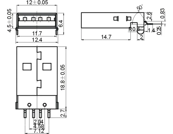 10 шт. USB 2,0 Мужской Тип USB разъем PCB разъем 180 градусов SMT Мужской USB Разъемы 4 контакта SMD