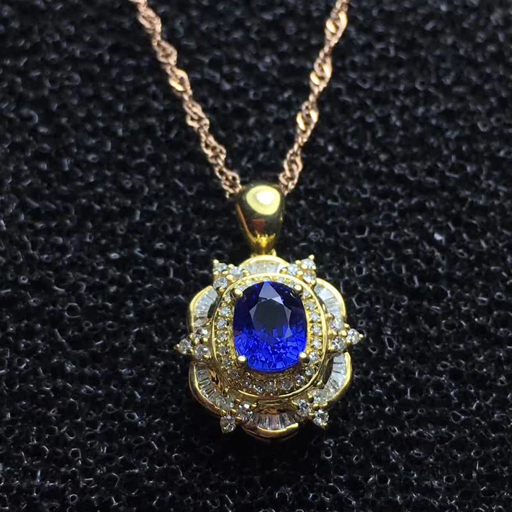 Ювелирных изделий Роскошные 18 К золото Южная Африка настоящий алмаз натуральный голубой сапфир кольцо ожерелье кулон ювелирный набор