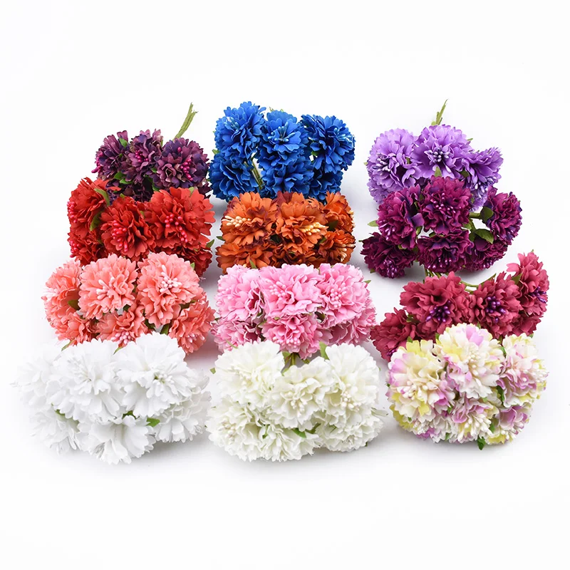 

6pcs Artificial plants decorative flowers wreaths home decor wedding scrapbook christmas diy gifts box stamen silk Carnation