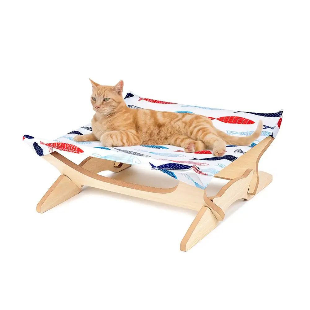 

Square Cat Bed Imitation Linen Wooden Detachable Cat Litter Japanese Style Cat Hammock Sofa