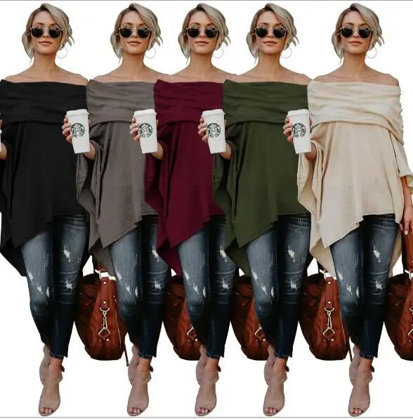 TP-130  35 Large size off-the-shoulder top Wild blouse off-the-shoulder shirt Irregular top T-shirt