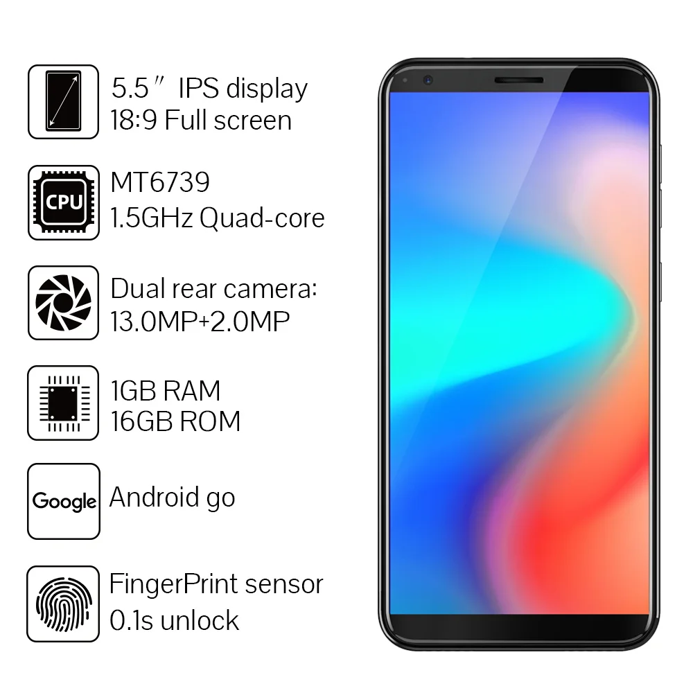 Cubot J3 Pro Android go телефон 5," 18:9 полный Экран задняя Двойная камера 13MP+ 2MP MT6739 Quad-Core 1 Гб+ 16 GB 4G LTE фигер ID 2800 мАч Смартфон