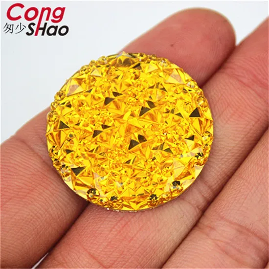 Cong Shao 30 шт 30 мм большая круглая форма смолы Стразы аппликация с камнями и кристаллами драгоценные камни плоские с оборота для костюма пуговицы для рукоделия YB782 - Цвет: Yellow