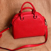 Женская сумка из натуральной кожи, Сумка среднего размера, переносная сумка на одно плечо, винтажная заклепка, первый слой из воловьей кожи