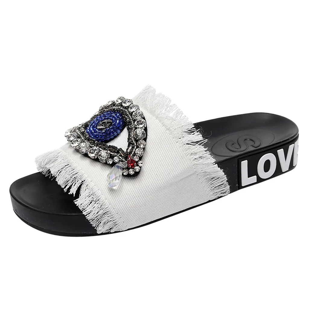 Женские тапочки летние повседневные пляжные ботинки кристалл для девушки сандалии на плоской подошве домашние модные Лоферы mujer - Цвет: Белый