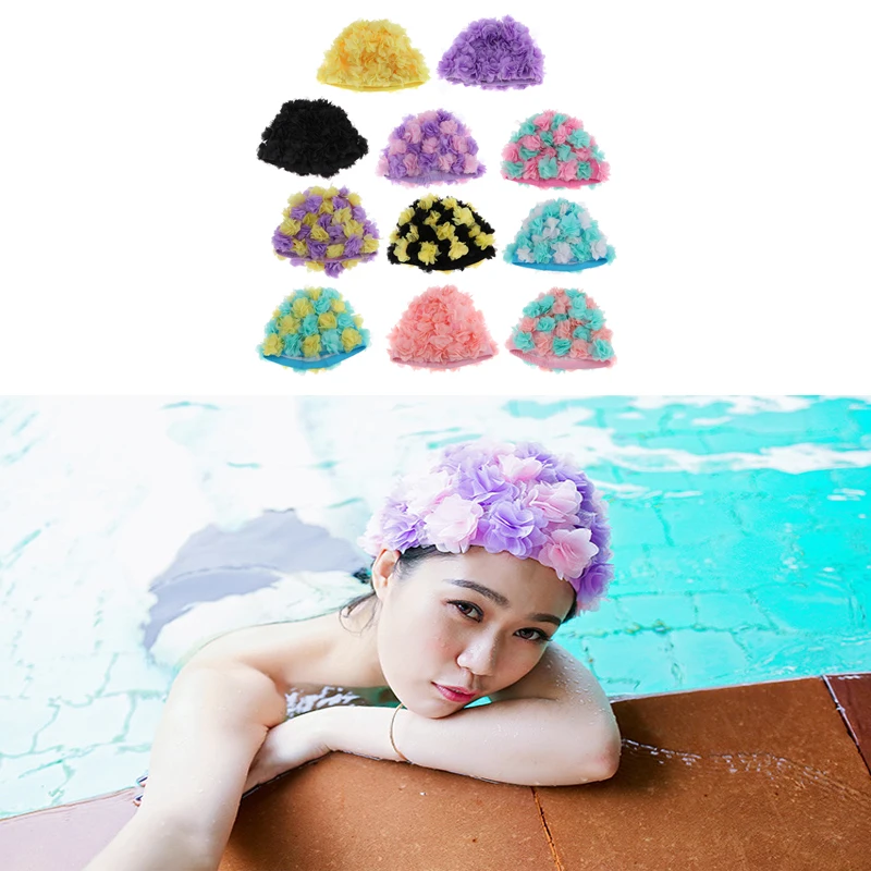 

Nylon Retro Floral Swimming Cap Women Ladies for Sportswear Swim Pool Swim Swimming Caps Hats