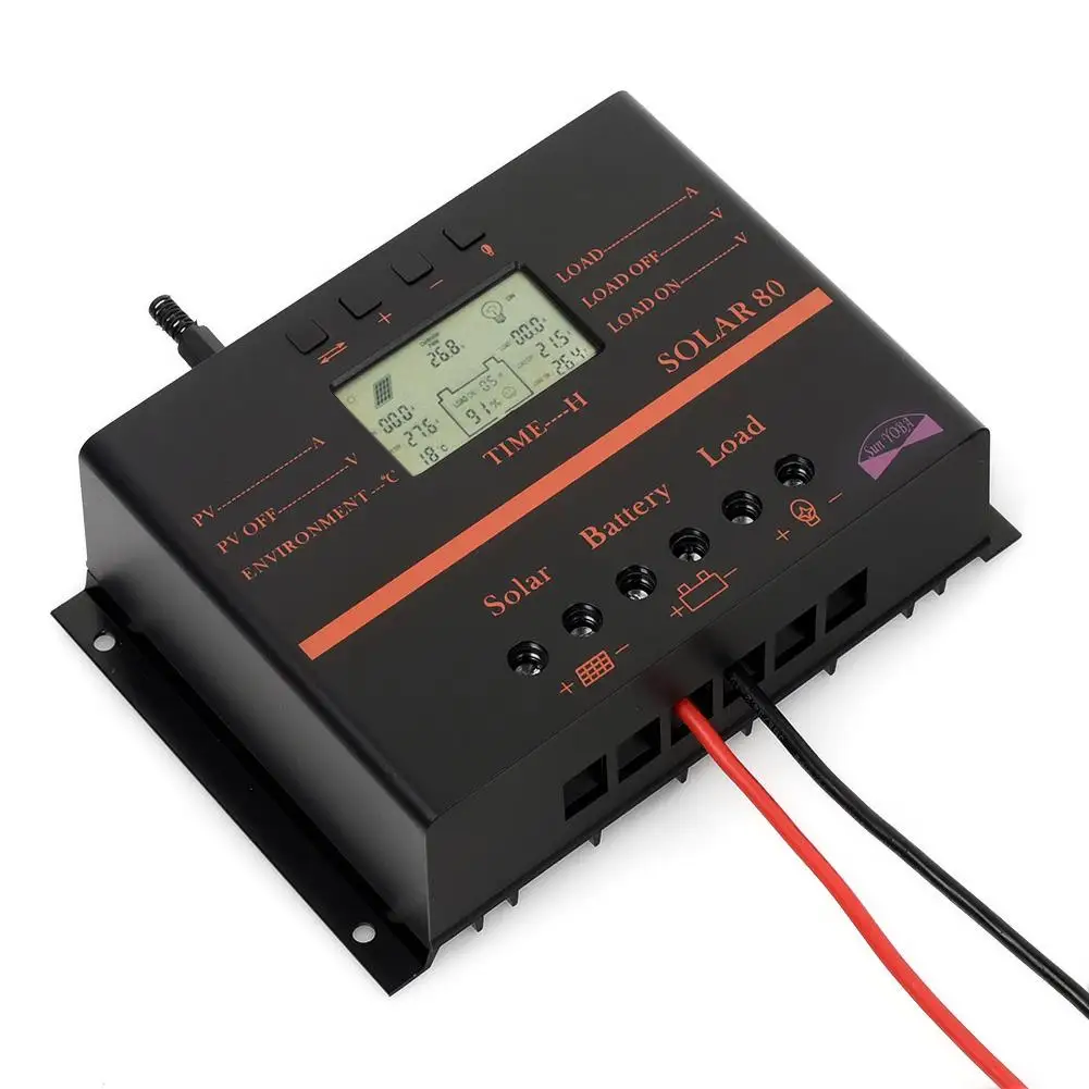 Контроллер заряда на солнечной батарее 80A 12 V/24 V lcd с USB Fit панель солнечных батарей регулятор разрядки ШИМ, интеллектуальная Солнечная контроллер