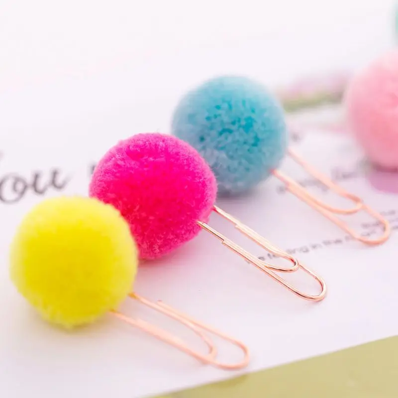

6 Pcs/Bag Colorful Plush Ball Paper Clips Bookmarkers Planner Journal Page Home School Office Supply