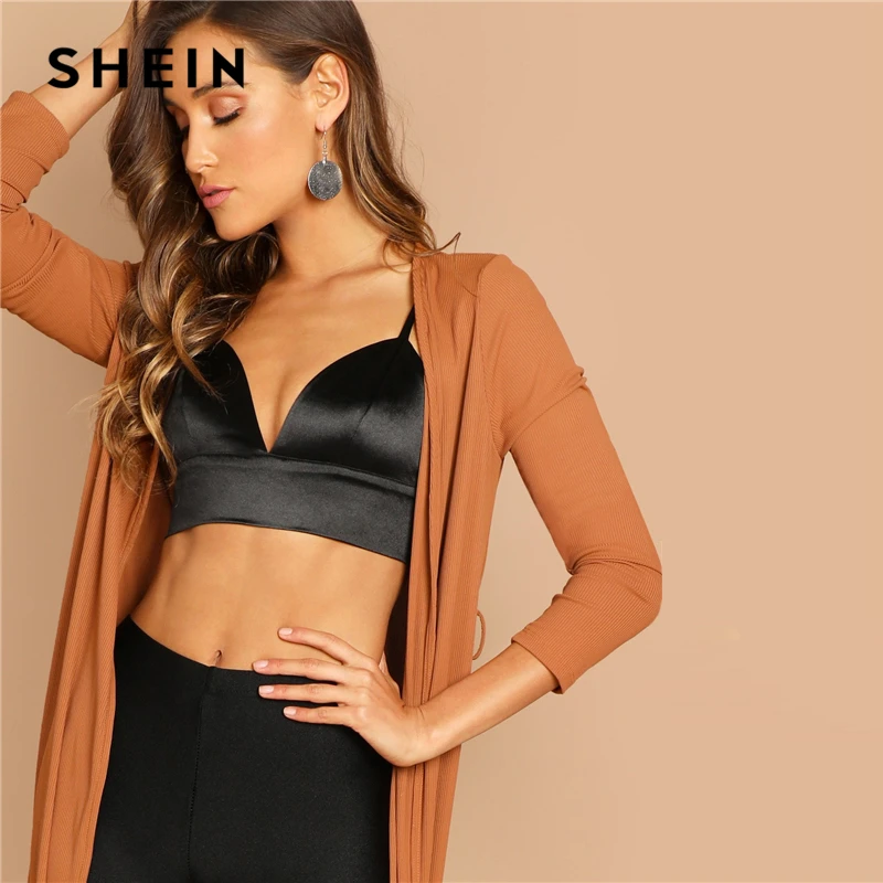 SHEIN Бюстгальтер С Глубоким V Образным Вырезом Черный Атласный На