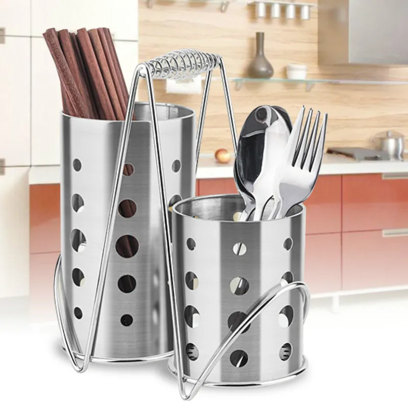 

Stainless Steel Hollow Chopsticks Cage Storage Box Drain Rack Kitchen Utensils Fork Organizer Cutlery Drainer Holder 2Pcs/Set