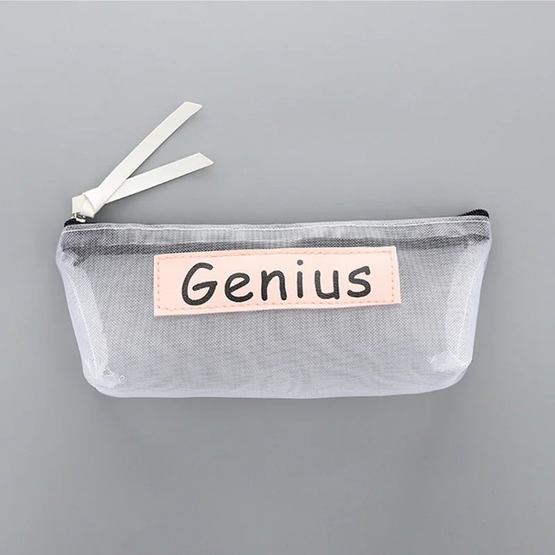 Genius 1 шт. прозрачный сетчатый чехол для карандашей простой стиль студенческие Канцелярские Товары для детей Подарки пенал нейлоновая косметическая сумка для хранения кистей - Цвет: Genius