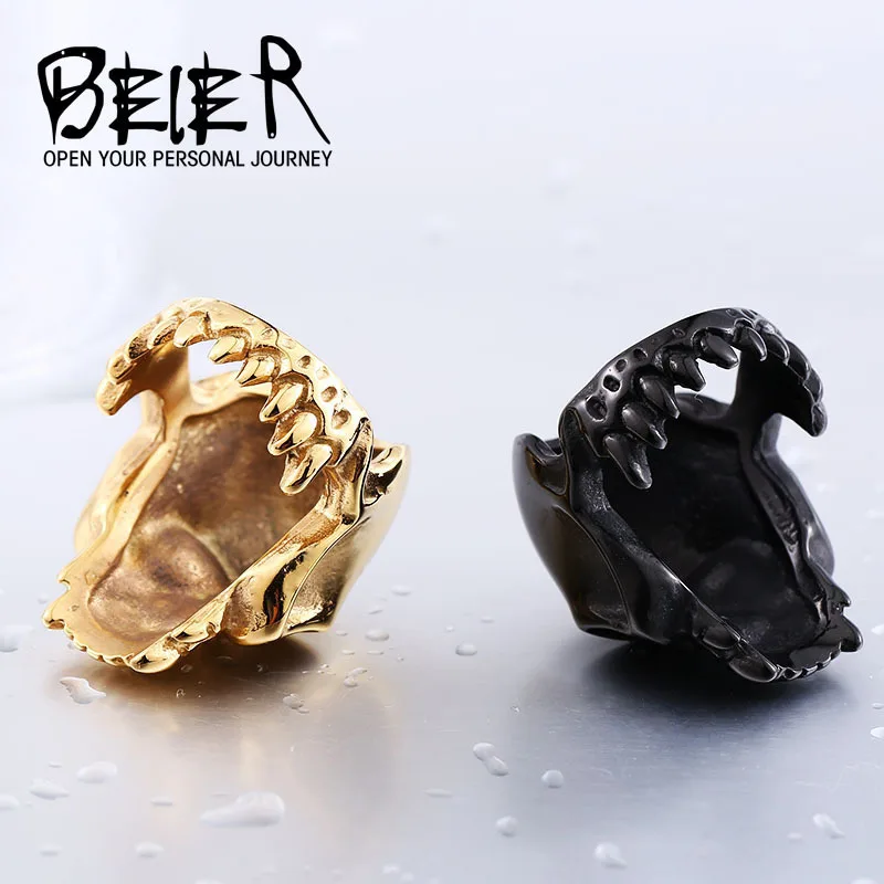 Beier new store 316L Stainless Steel ring top quality new Designed products Man's Vampire Skull Ring Fashion Jewelry LLBR8-149R