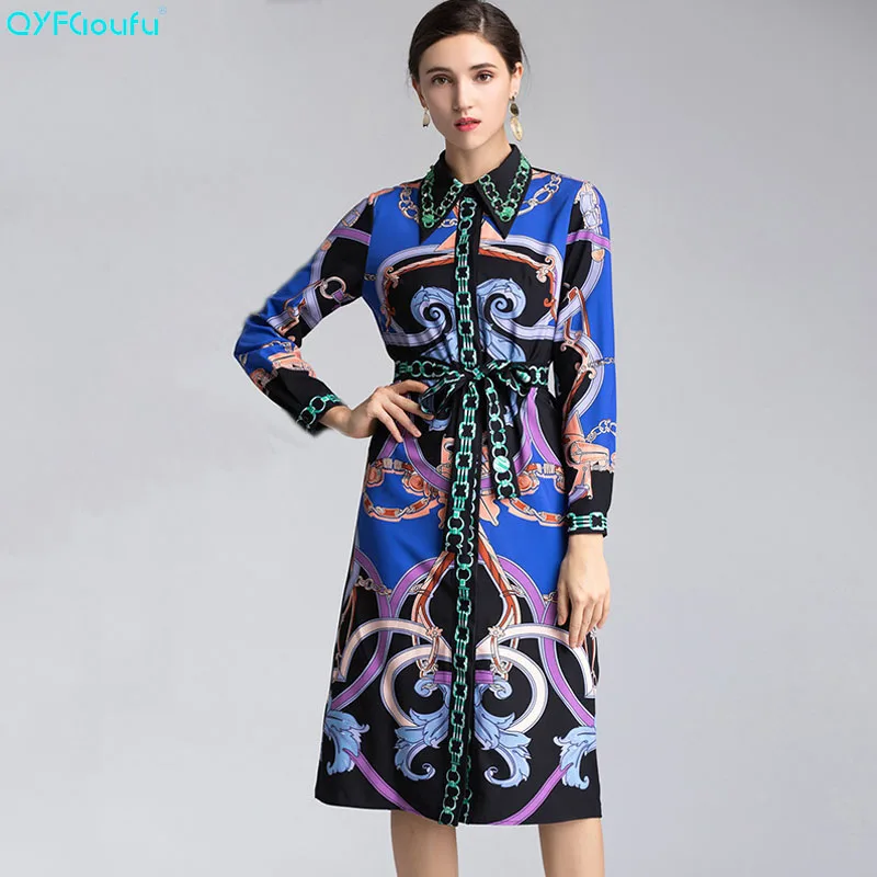 

QYFCIOUFU New 2019 Summer Women Midi Dresses Long Sleeve Floral Print Runway Loose Dress Designer High Fashion Long Party Dress