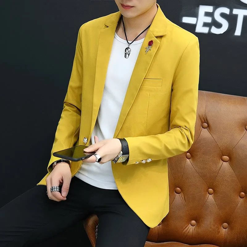 

Fall 2019 new men's suit pure color cultivate one's morality fashion gentleman leisure suit