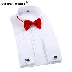 SHOWERSMILE рубашка-смокинг Мужская Свадебная формальная рубашка хлопок плюс размер 4xl весна осень белое платье рубашка французская запонка