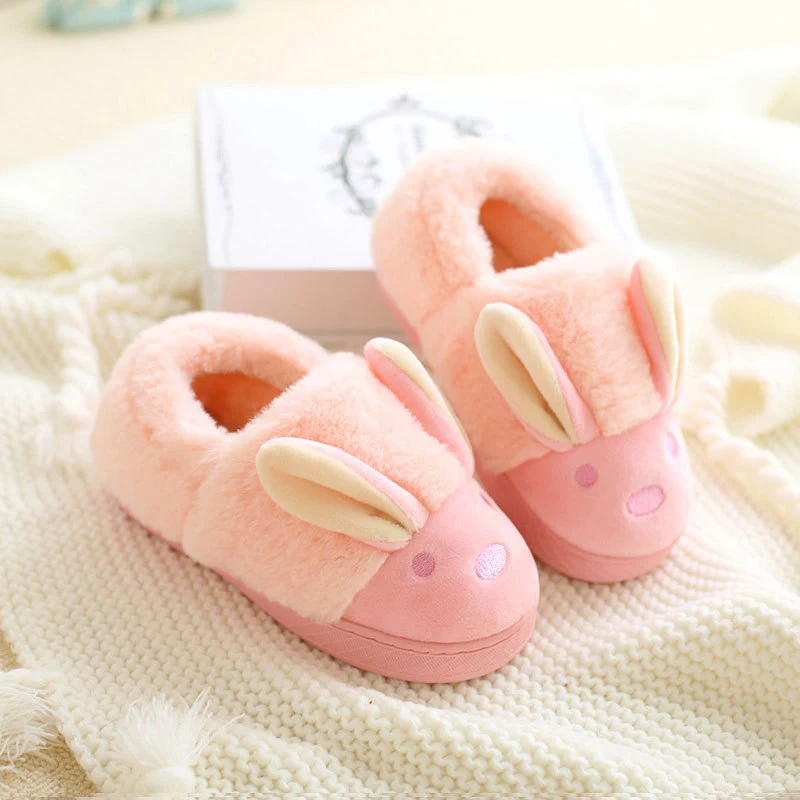 Зимние детские тапочки; домашняя хлопковая обувь для мальчиков и девочек; теплые тапочки с кроличьими ушками для спальни; детская обувь