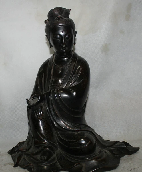 

xd 003415 12" Chinese Purple Bronze Seat Kwan-yin Guan Yin Boddhisattva Goddess Statue