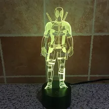Free Shipping USB charging 3D color change Marvel Hero Deadpool LED Night Light, colorful LED Mood Lamp for Children 3D toys