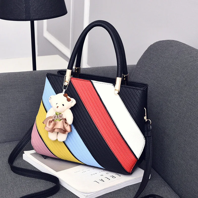 Women Stripe Handbag Female Leather Crossbody Bag Lady Fashion Bear Messenger Shoulder Bags Bolsa Purse Tote Sac A Main SS7214 (5)