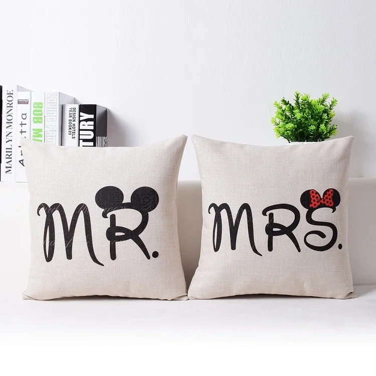 

17 inches Wedding Decoration Cushion Cover Mr. and Mrs. Literary and Art Marriage Valentine's Day Gift Sofa Cotton Pillow Case