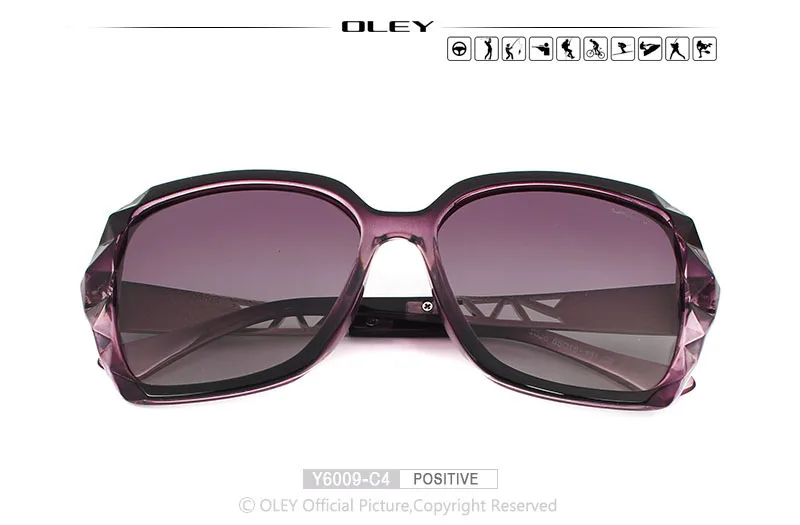 OLEY, негабаритных солнцезащитных очков, женские роскошные брендовые дизайнерские Элегантные поляризованные очки, женские призматические очки Oculos De Sol mulher - Цвет линз: Y6009 C4 BOX