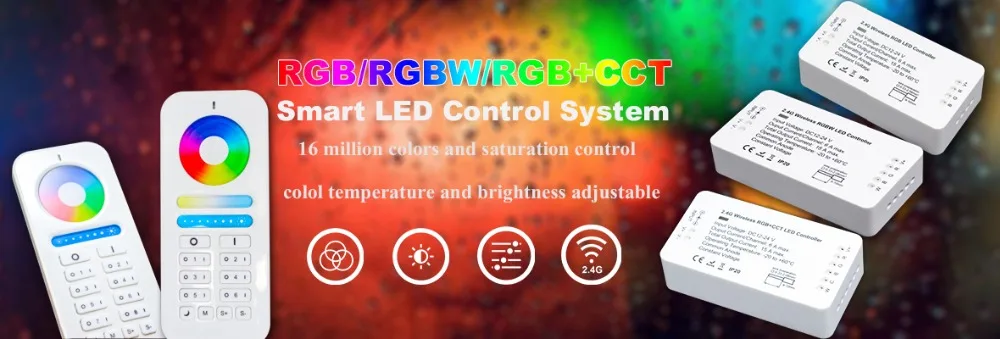 2,4 г RGB+ CCT, зелёный, синий, RGB, WWCW, диммер контроллер, DC12V/DC24V, Цвет и Яркость регулируемый, светодиодный полоски, прожекторы, линейные огни