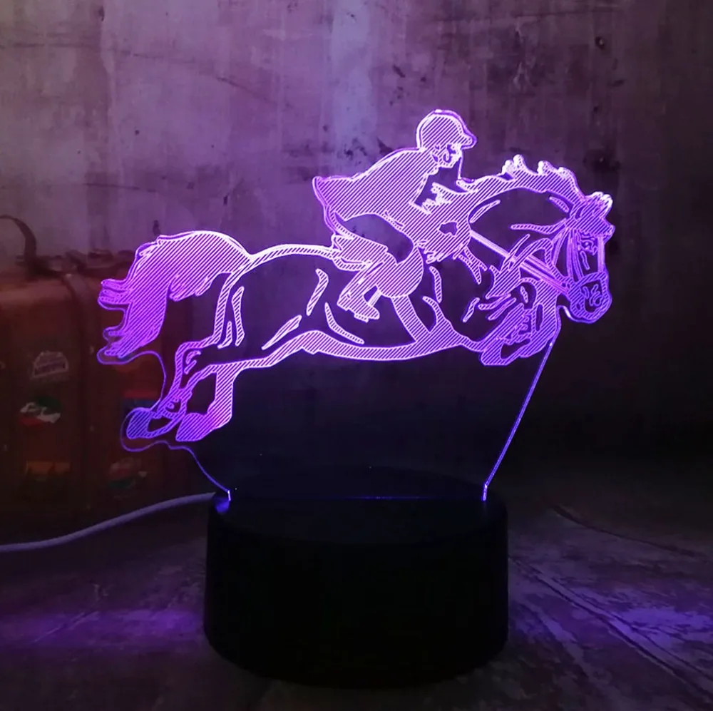  New Equestrian Riding Horse 7 Color Change 3D Visual LED Night Light Kids Touch USB Table Lamp Baby - 32915082458