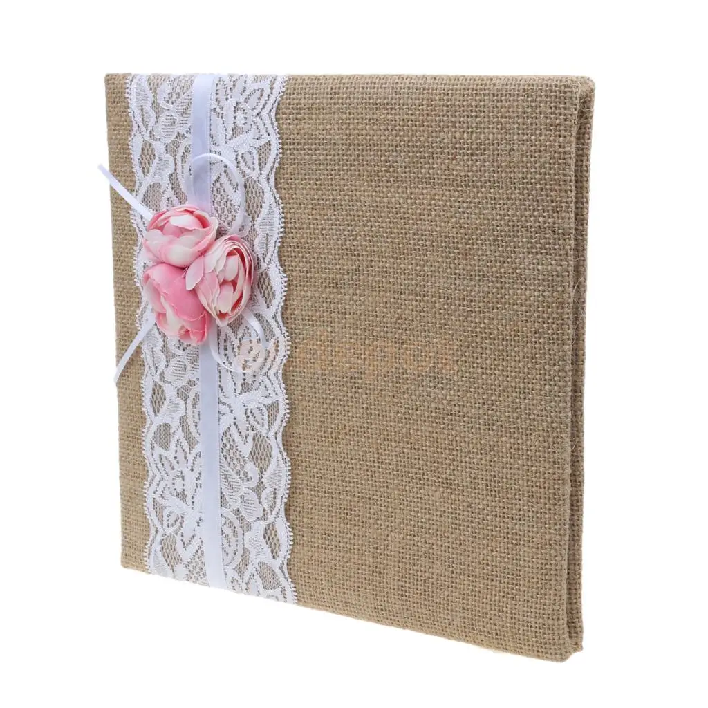 

Rustic Burlap Lace Flower Signing Guest Book Reception Party Signatures Wedding Party Decoration