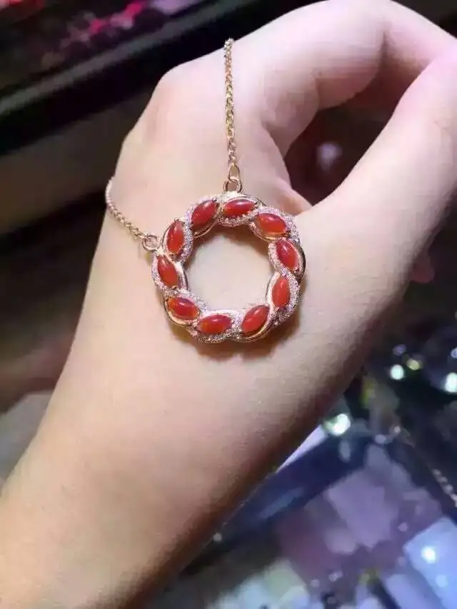 Natural red coral Necklace natural gemstone Pendant Necklace S925 silver Fashion Elegant Circle fire wheel women party Jewelry Natural red coral Necklace natural gemstone Pendant Necklace S925 silver Fashion Elegant Circle fire wheel women party Jewelry