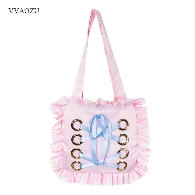 Japanse Girls Cute Tote Handbag Harajuku Style Pink Ribbon Punk
