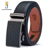 FAJARINA Mens Quality Design Blue Cowhide Leather Belt Novelty Plaid Alloy Automatic Metal Men Casual Belts 35mm Wide N17FJ430
