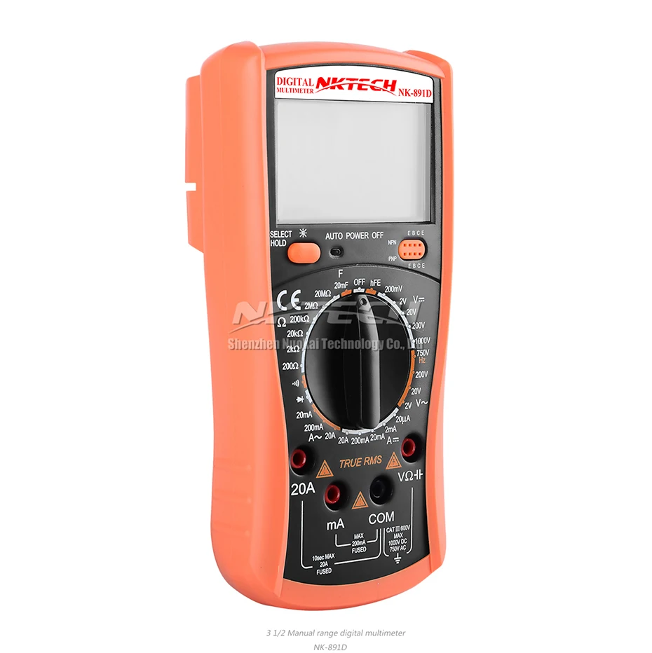NKTECH Цифровой мультиметр NK-891D True RMS AC DC напряжение тока 20uA 20mF сопротивление емкости диодный транзистор NPN PNP тест