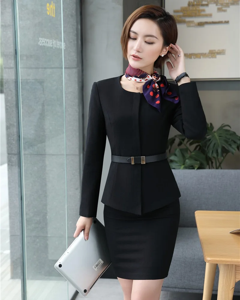 

Two Piece Sets Women Wear Wear Suits Skirt and Jacket Sets Black Blazer Ladies Business Office Uniform Designs