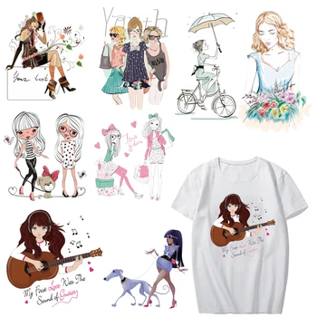 

Lovely Girl Patch Iron-on Transfers for Clothing DIY T-shirt Dresses Appliques Heat Transfer Vinyl Stickers Stripes on Clothes