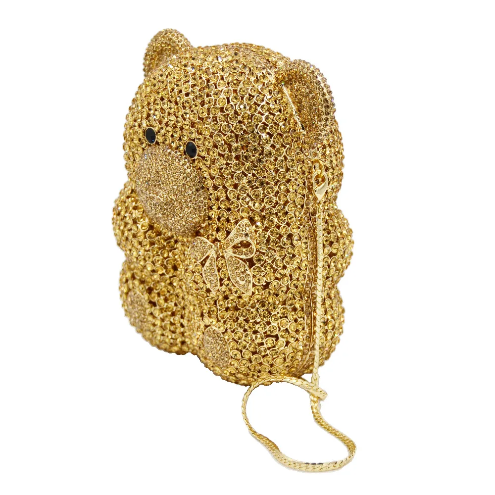 Прекрасный медведь Роскошный Кристалл клатч кошелек Золото Серебро животное дизайнер вечерняя сумочка для женщин Свадебная вечеринка сумки SC455