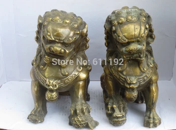 

SCY A pair Hand-carved Copper Fu foo dog Lions statue Metal crafts,Home FengShui decoration animal sculpture