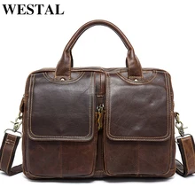 WESTAL font b Men s b font Briefcase Leather Laptop Bag 14 Genuine Leather font b